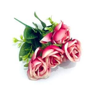 Artificial Pink & Cream Rose Bunch (5 Head)