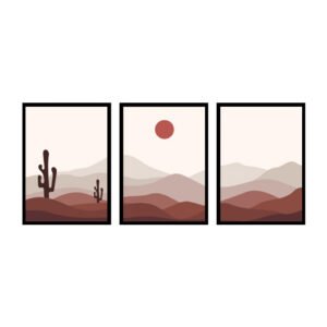Modern Boho Desert Landscape with Cactus & Sun Wall Art
